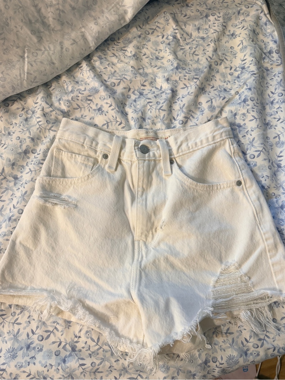 Levi's White High-Waist Distressed Denim Shorts